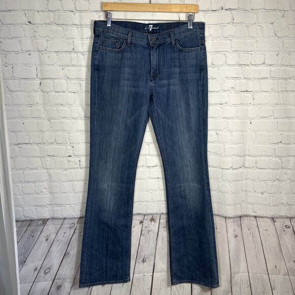 7 For All Mankind Jeans Size 32x35 Womens Blue Stretch Pant High Waist Bootcut - Picture 1 of 13